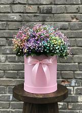Цветочная композиция из Гипсофила и Розы в шляпной коробке в Казинке Ставропольский край