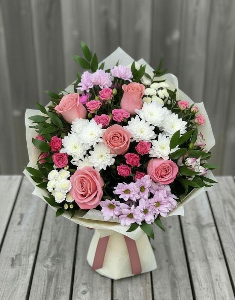 Букет цветов из: Альстромерии, Гвоздики, Розы и Хризантемы в Казинке Ставропольский край