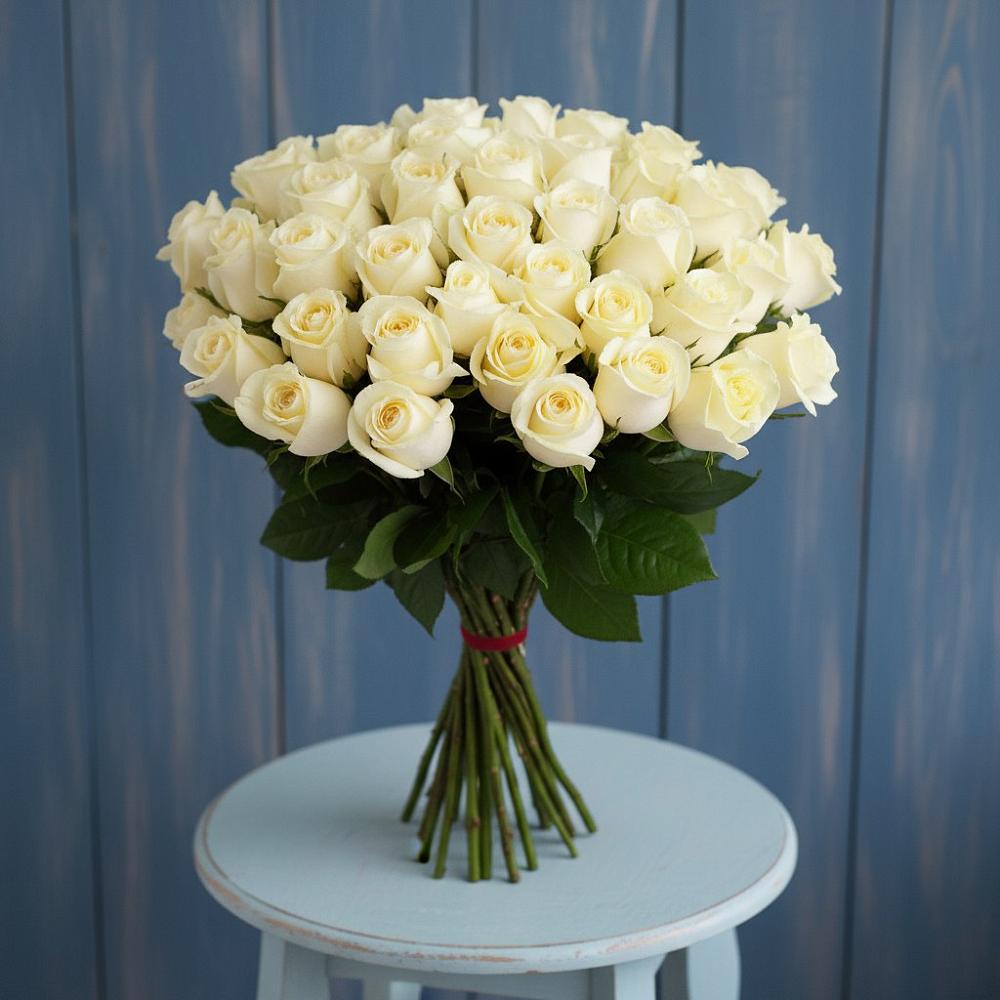 Букет 51 Белая роза Эдлесс Лав в Казинке Ставропольский край