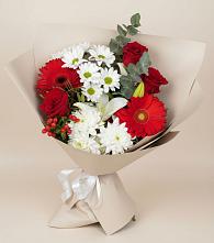 Букет цветов из:  Розы, Хризантемы, Герберы и Лилии в Казинке Ставропольский край