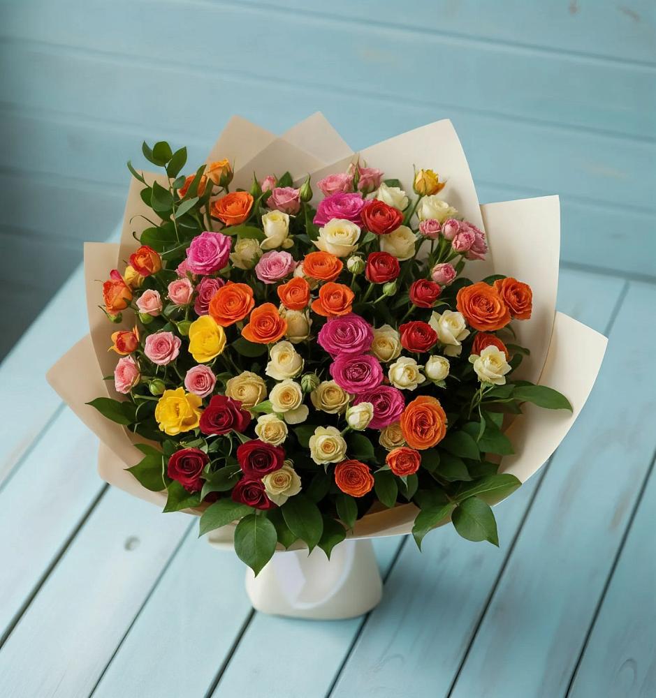 Букет Микс из разноцветных кустовых роз в Казинке Ставропольский край