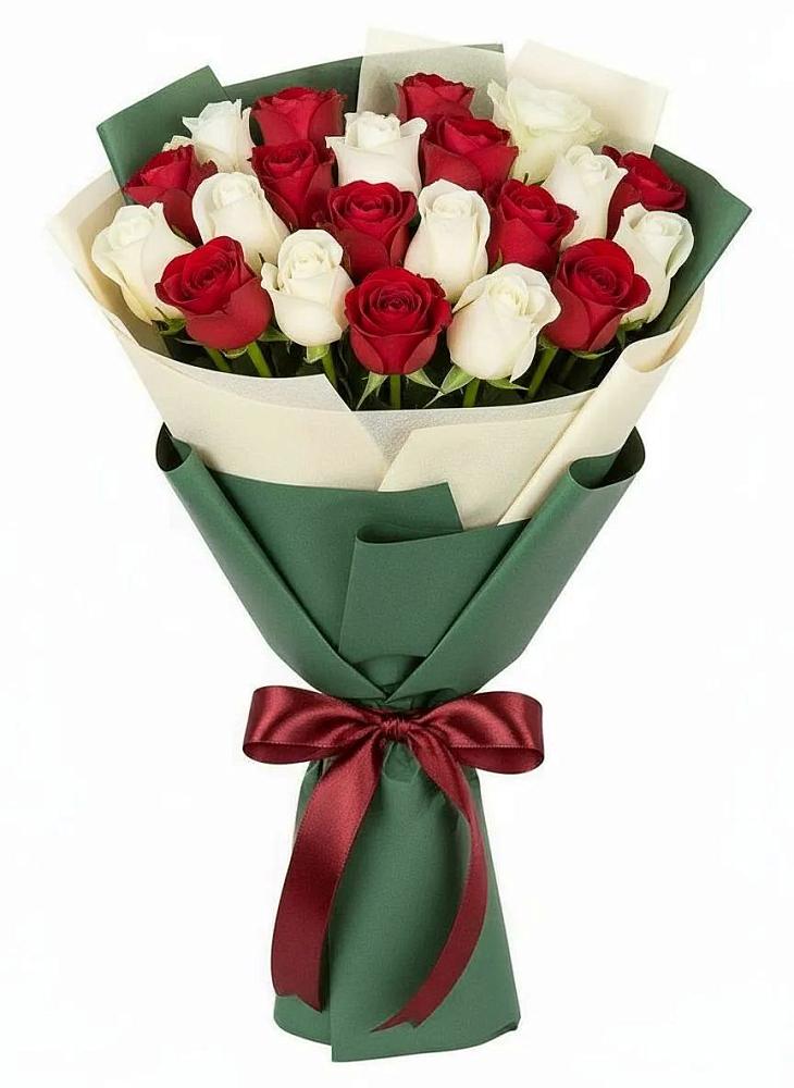 Букет Микс из красных и белых роз в Казинке Ставропольский край