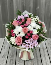 Букет цветов из:  Альстромерии, Гвоздики, Розы и Хризантемы в Казинке Ставропольский край