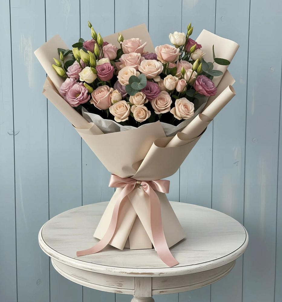 Букет цветов из: Розы и Лизиантусы в Казинке Ставропольский край