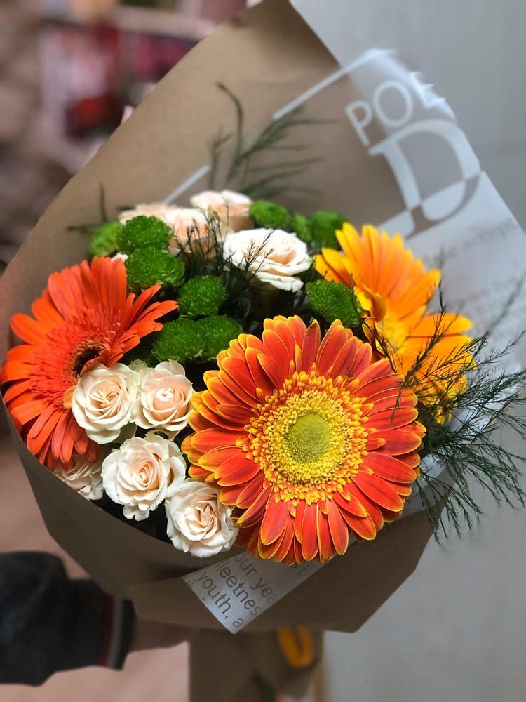 Букет цветов из: Герберы, Хризантемы и Розы в Казинке Ставропольский край