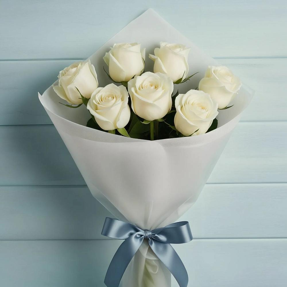 Букет 7 Белых роз Эдлесс Лав в Казинке Ставропольский край